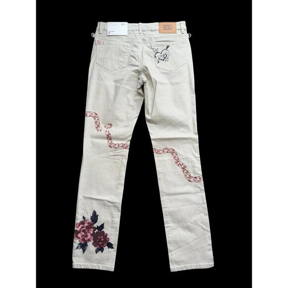 BDG Jeans Womens 28 Beige Low Rise Skinny Angel Floral Graphic Punk Urban NEW - Picture 3 of 3